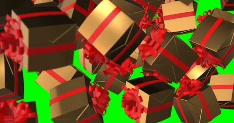 Gift box gold red close up falling slow motion Video stock 108135392