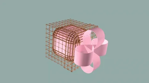 Gift box in a golden lattice with a large pink bow. Stock Footage 199772109