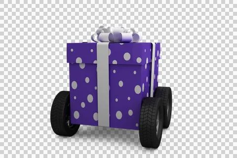 Gift box with gray ribbon on wheels Illustrazione stock