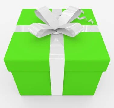 Gift box - green box, white ribbon - isolated on white Stock Illustration