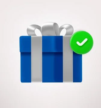Gift box with green checkmark. 3d vector icon Stock Illustration