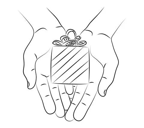 Gift box in hand. Holding or offering present. Tradition to give gifts Stock Illustration