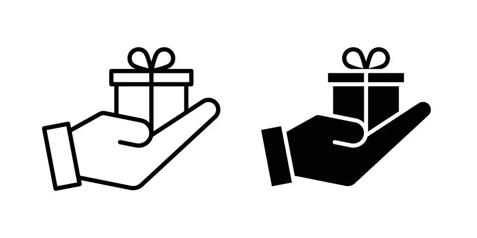 Gift box on hand icon linear versions pack on white background Illustrazione stock