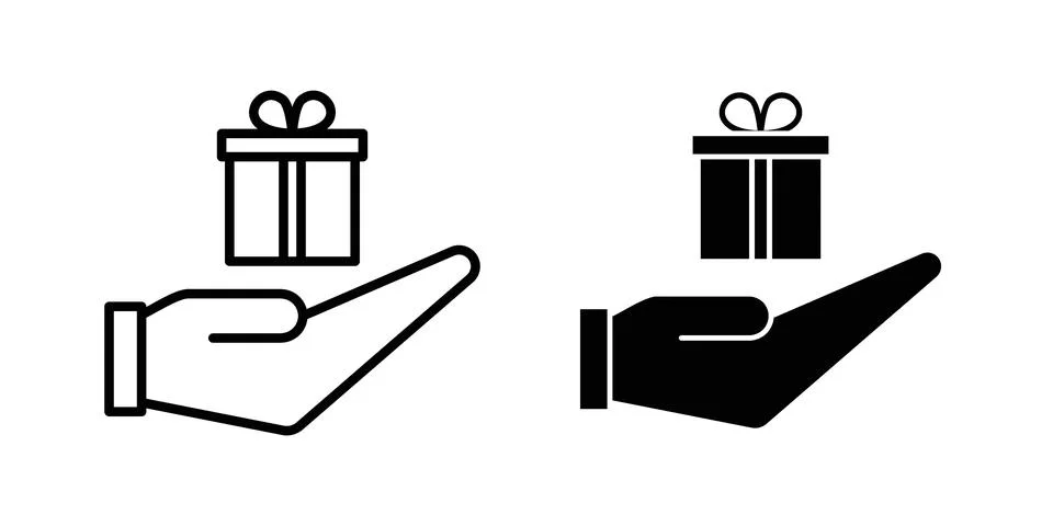 Gift box on hand icon set modern line and solid style collection. Stock Illustration