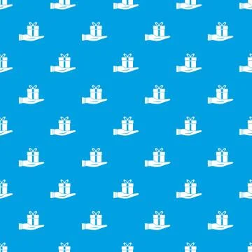 Gift box in hand pattern seamless blue Stock Illustration