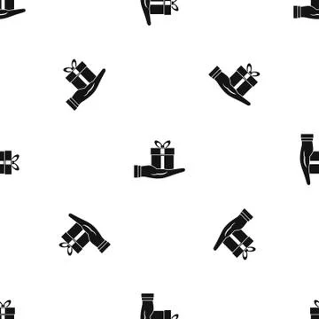 Gift box in hand pattern seamless black Stock Illustration
