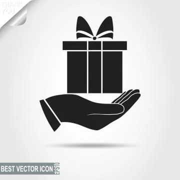 Gift Box on Hand Pictograph, icon, Surprise sign, Birthday Prese Stock Illustration