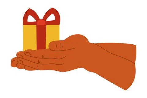 Gift box in hand on a white isolated background. The icon. Present. Vector il Stock Illustration