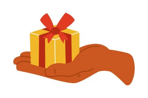 Gift box in hand on a white isolated background. The icon. Present. Vector il Illustrazione stock