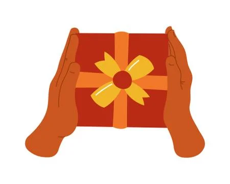 Gift box in hand on a white isolated background. The icon. Present. Vector il Stock Illustration