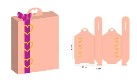 Gift box with handle prepared for real cardboard production. Illustration