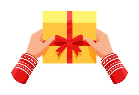 Gift box in hands isolated on white. Illustrazione stock