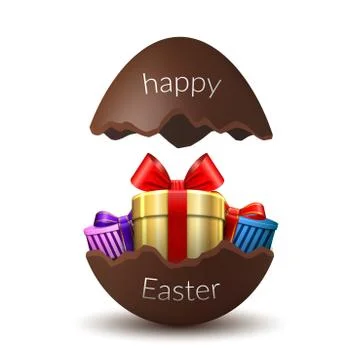 Gift box Happy Easter egg surprise. Broken chocolate Easter 3D egg, isolated  스톡 일러스트
