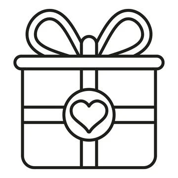 Gift box with heart icon and ribbon line art Stock Illustration