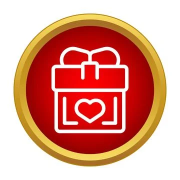 Gift box with heart icon on red button Stock Illustration