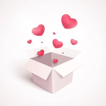 Gift box with heart shape confetti burst explosion Stock Illustration