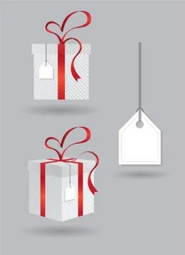 Gift box with heart shape ribbon and tag Stock Illustration