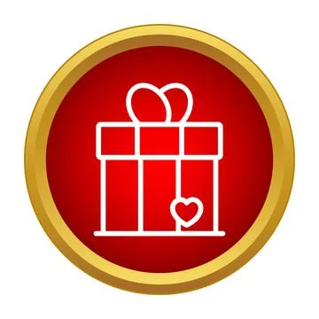Gift box with heart symbol in red circle Stock Illustration