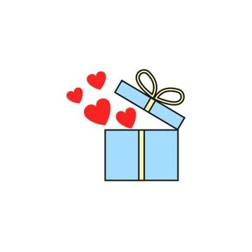 Gift box with hearts flat icon, love present Illustrazione stock