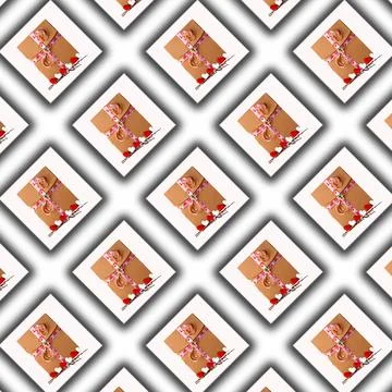 Gift box with hearts on white background, seamless pattern decoration, copy s Stock Illustration