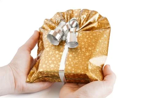 Gift box in her hands Stock Photos