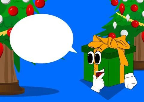 Gift Box with holding finger front of his mouth as a cartoon character. Holid Stock Illustration