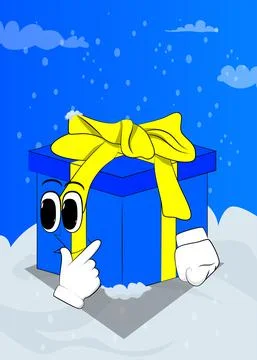 Gift Box with holding finger front of his mouth as a cartoon character. Holid Stock Illustration