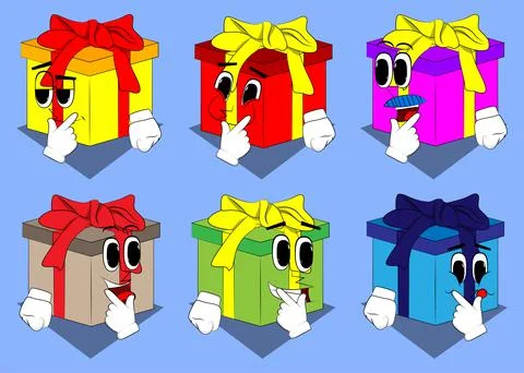 Gift Box with holding finger front of his mouth as a cartoon character. Holid Stock Illustration