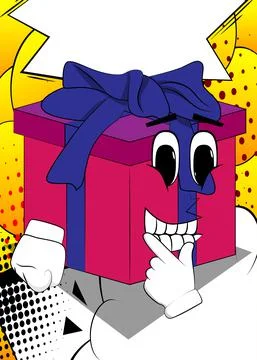 Gift Box with holding finger front of his mouth as a cartoon character. Holid Stock Illustration