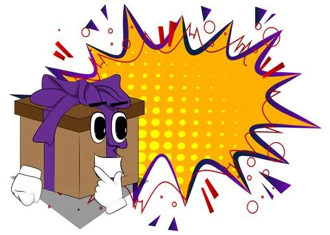 Gift Box with holding finger front of his mouth as a cartoon character. Holid Stock Illustration