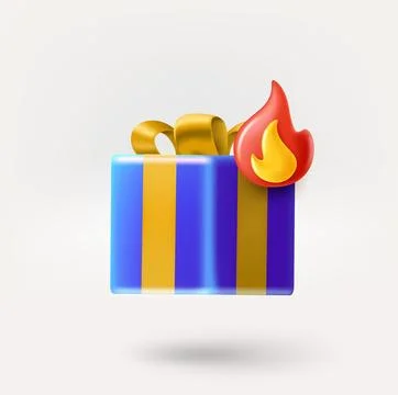 Gift box icon with bonfire. 3d vector icon isolated on white background Stock-Illustration