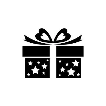 Gift box icon with bow, ribbon and stars. Stock Illustration