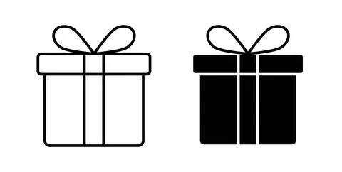 Gift box icon collection in black, Line icons, flat symbols Stock Illustration