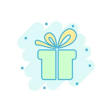 Gift box icon in comic style. Present package vector cartoon illustration on  Stock Illustration