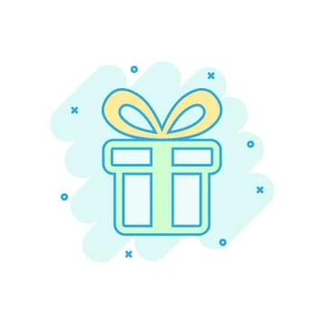 Gift box icon in comic style. Present package vector cartoon illustration on  Illustrazione stock