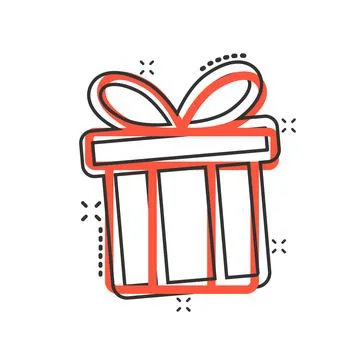 Gift box icon in comic style. Present package cartoon vector illustration on  Illustrazione stock