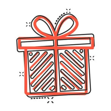 Gift box icon in comic style. Present package cartoon vector illustration on  Stock Illustration