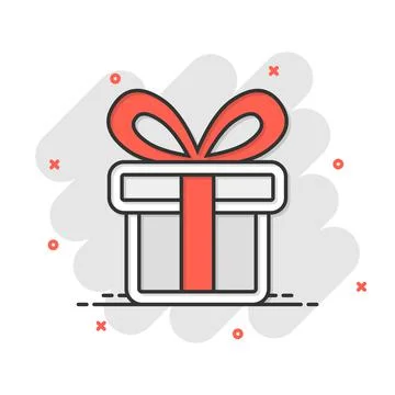Gift box icon in comic style. Present package vector cartoon illustration on  Stock Illustration