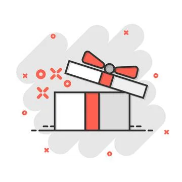 Gift box icon in comic style. Magic case vector cartoon illustration on white Stock Illustration