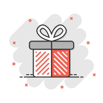 Gift box icon in comic style. Present package cartoon vector illustration on  Illustrazione stock