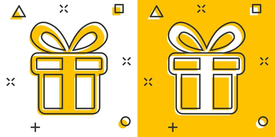 Gift box icon in comic style. Present package vector cartoon illustration on  Stock Illustration