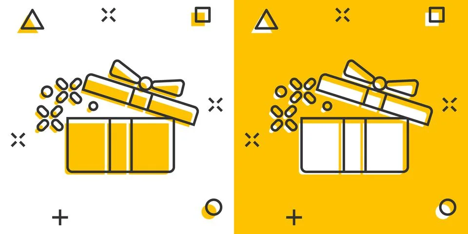 Gift box icon in comic style. Magic case vector cartoon illustration on white Stock Illustration