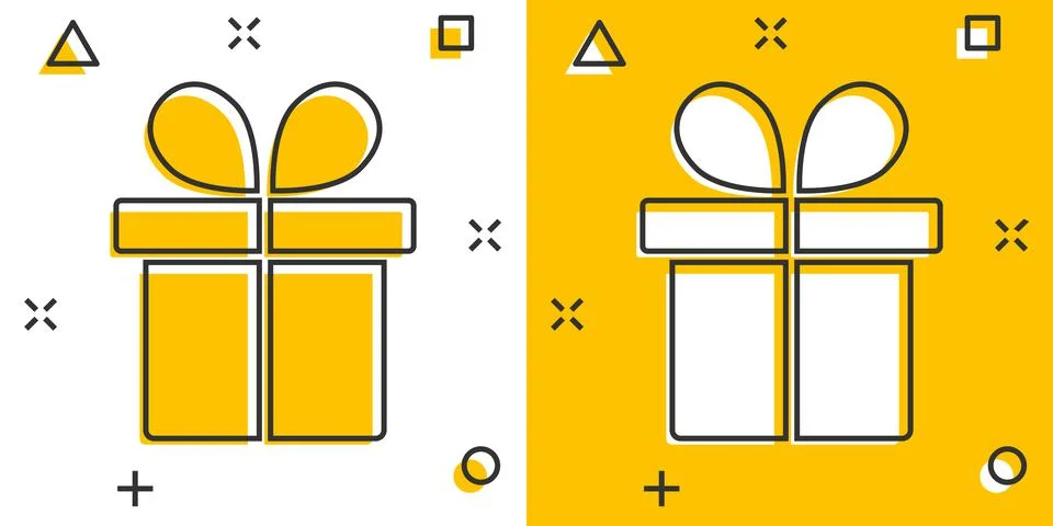 Gift box icon in comic style. Present package cartoon vector illustration on  Stock Illustration