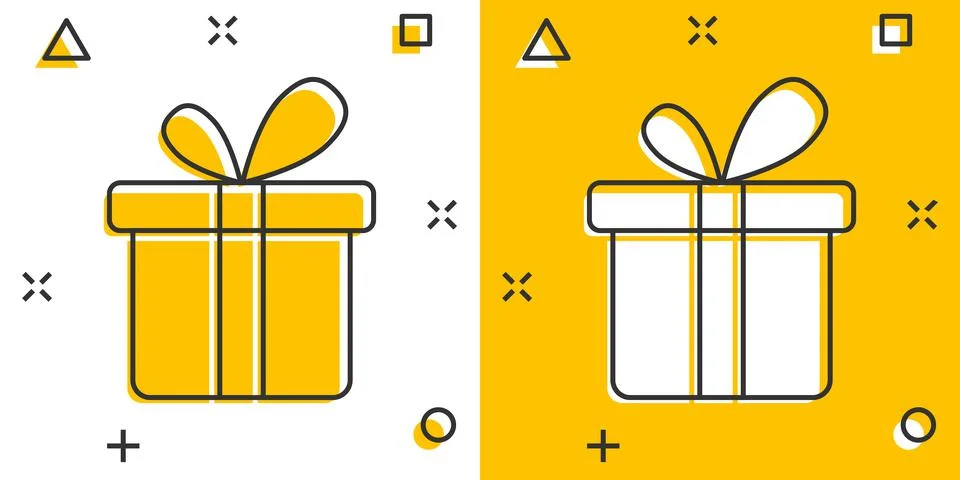 Gift box icon in comic style. Present package cartoon vector illustration on  Stock Illustration