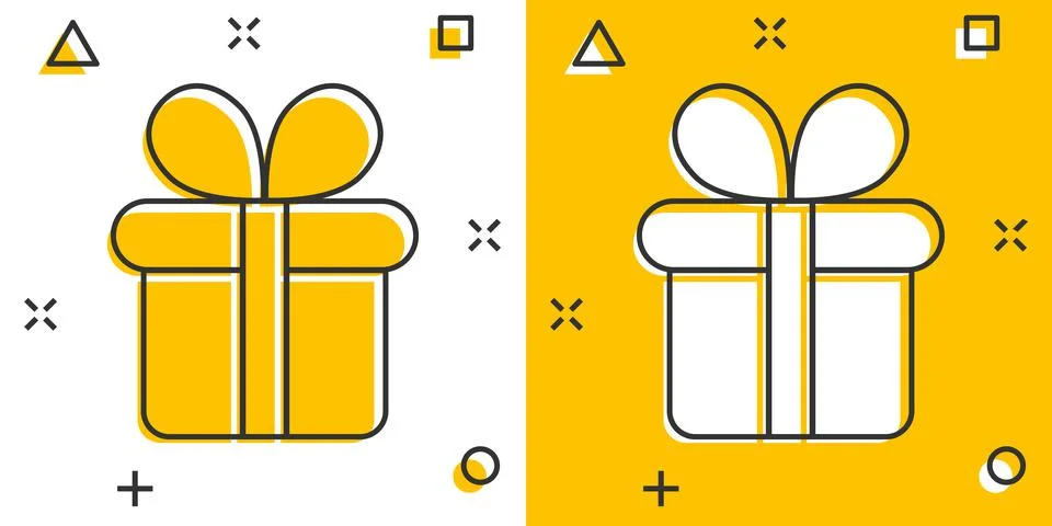 Gift box icon in comic style. Present package cartoon vector illustration on  Stock Illustration