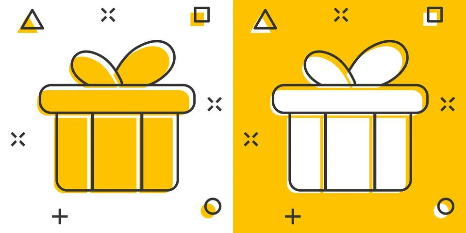 Gift box icon in comic style. Present package cartoon vector illustration on  Stock Illustration