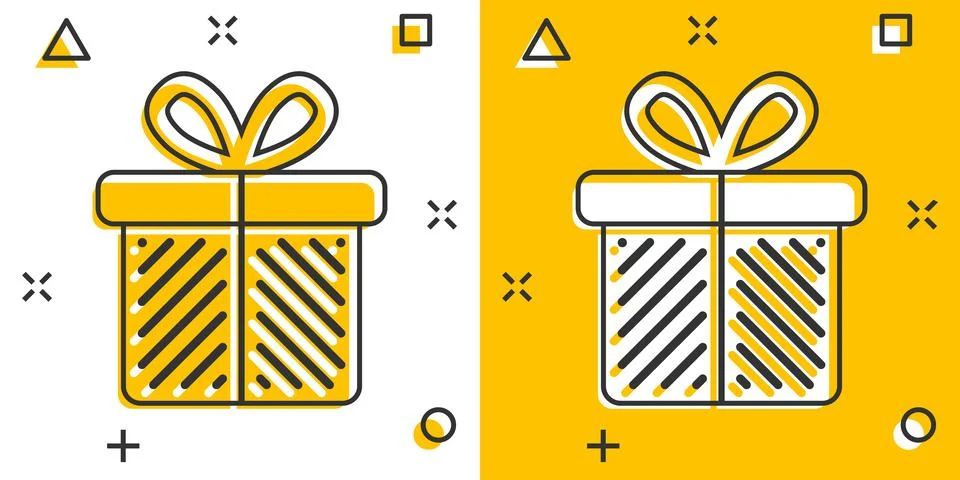 Gift box icon in comic style. Present package cartoon vector illustration on  Stock Illustration