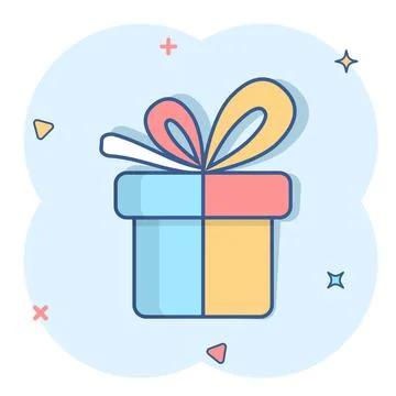 Gift box icon in comic style. Present package vector cartoon illustration on  Stock Illustration