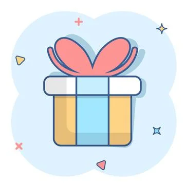 Gift box icon in comic style. Present package cartoon vector illustration on  Stock Illustration