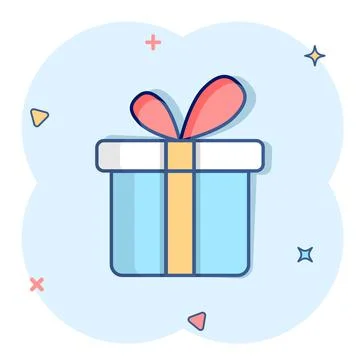 Gift box icon in comic style. Present package cartoon vector illustration on  Stock Illustration